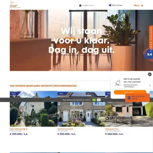 Screenshot of the website of www.vanwensenmakelaars.nl