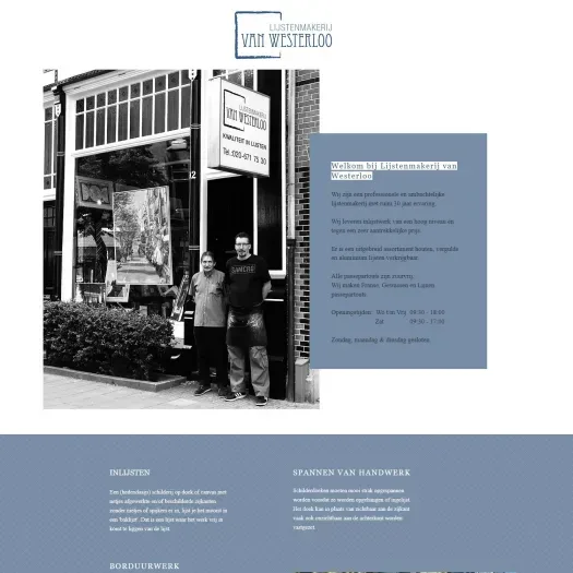 Screenshot of the website of lijstenmakerijvanwesterloo.nl