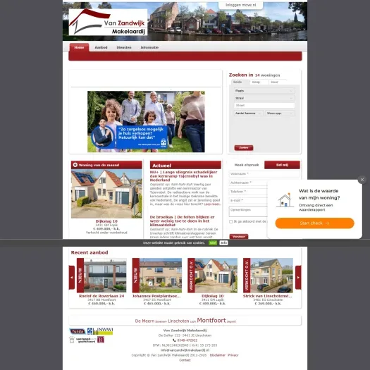 Screenshot of the website of www.vanzandwijkmakelaardij.nl