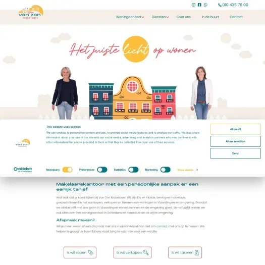 Screenshot van de website van www.vanzonmakelaars.nl