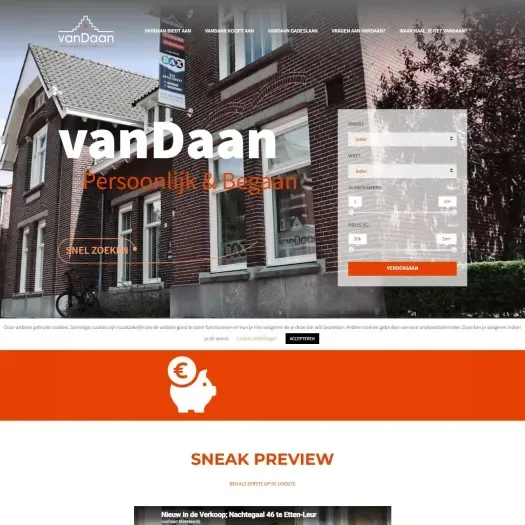 Screenshot of the website of www.vandaanmakelaardij.nl