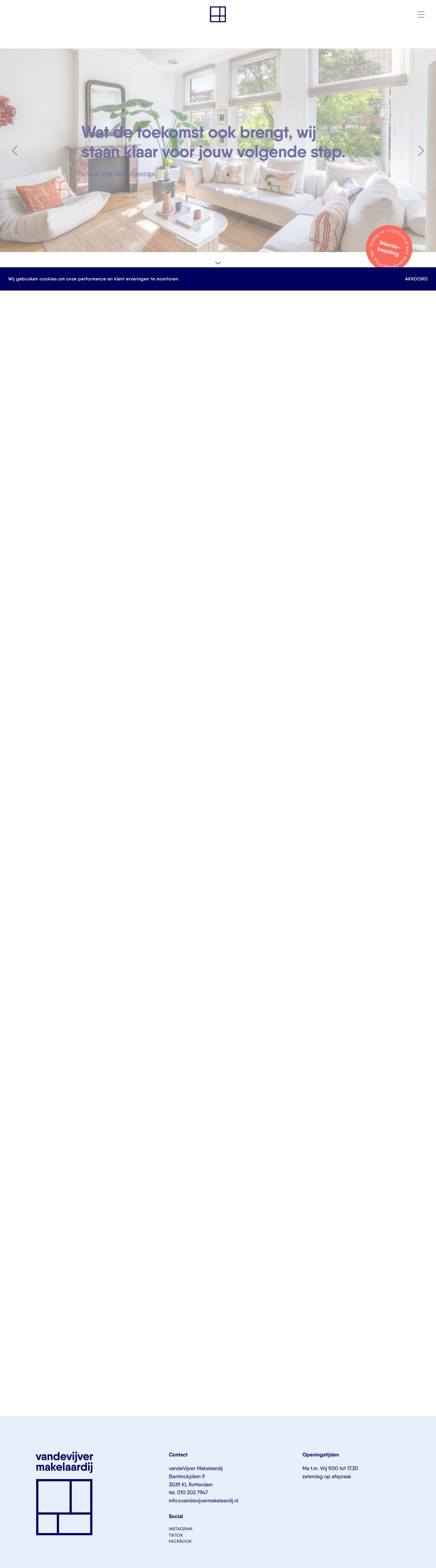 Screenshot of the website of www.vandevijvermakelaardij.nl