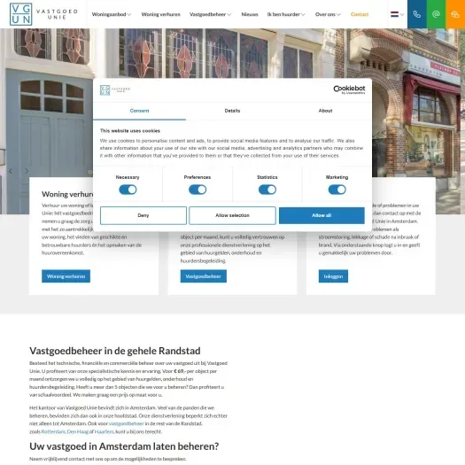 Screenshot of the website of www.vastgoedunie.com