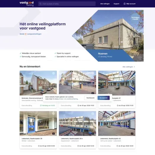 Capture d'écran du site web de vastgoedveiling.nl