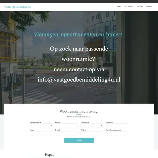 Screenshot van de website van www.vastgoedbemiddeling4u.nl