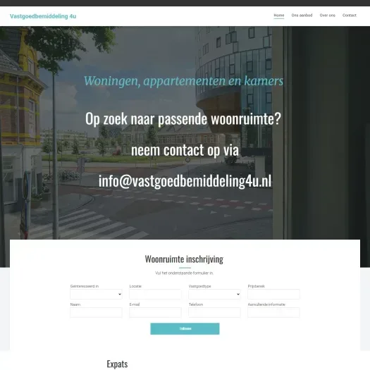 Screenshot of the website of www.vastgoedbemiddeling4u.nl