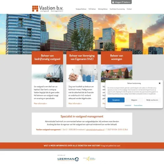 Screenshot of the website of www.vastion.nl