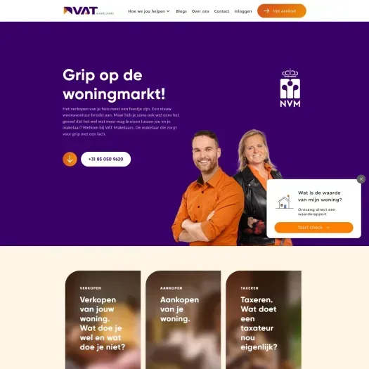 Screenshot van de website van www.vatmakelaars.nl