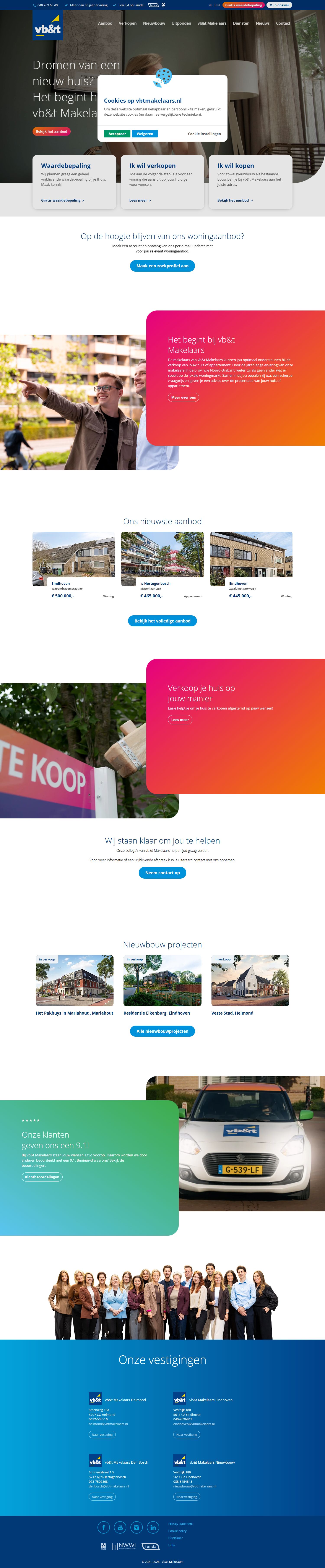 Capture d'écran du site web de www.vbtmakelaars.nl