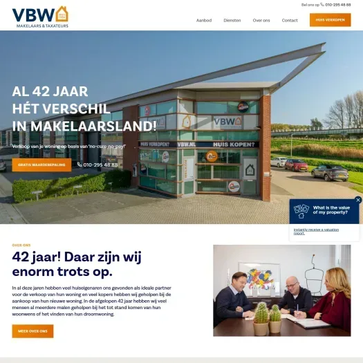 Screenshot van de website van www.vbw.nl