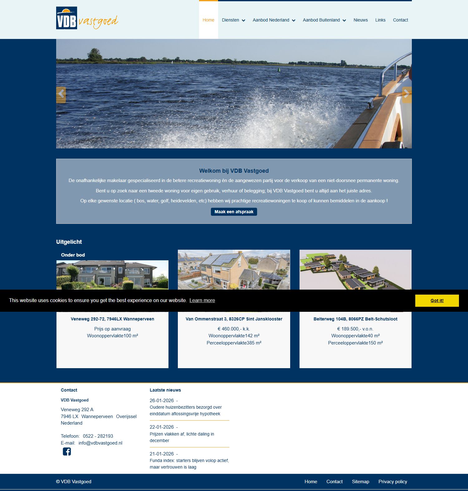 Screenshot van de website van www.vdbvastgoed.nl