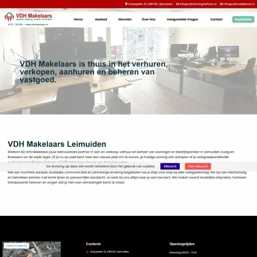 Screenshot van de website van www.vdhwoningmakelaars.nl