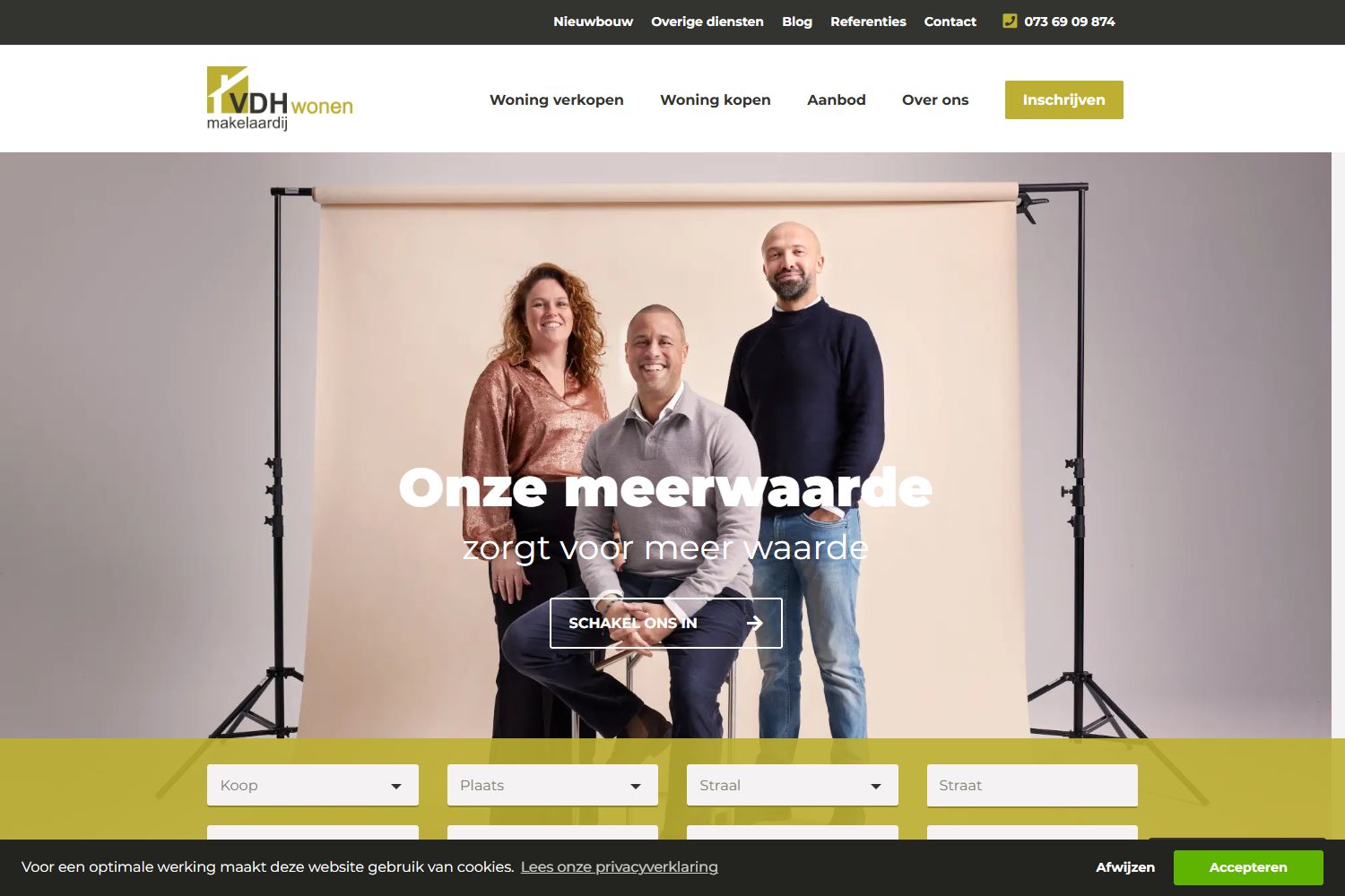 Screenshot der Website von www.vdhwonen.nl