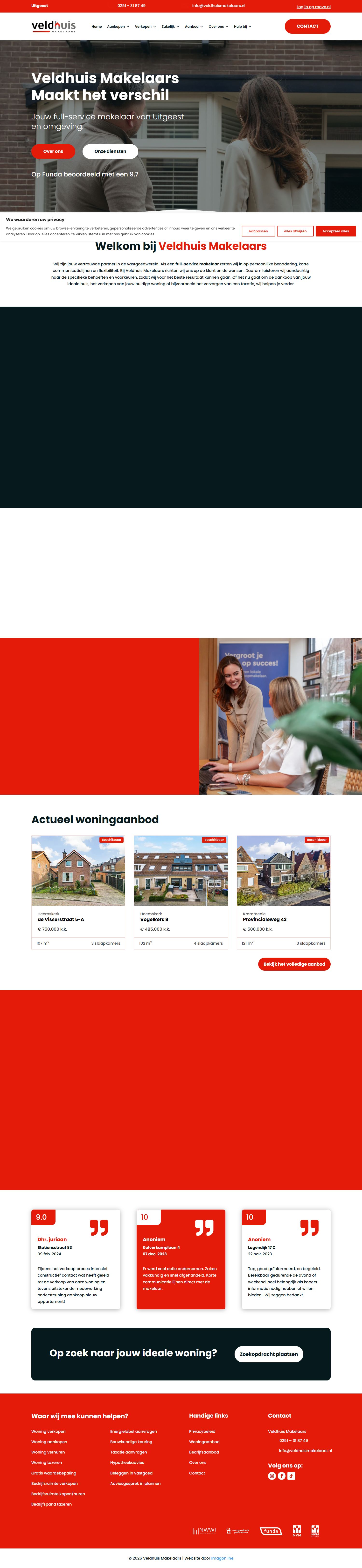 Screenshot of the website of www.veldhuismakelaars.nl