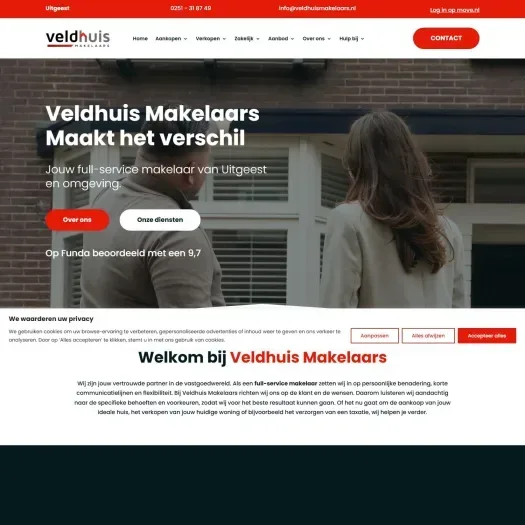 Screenshot of the website of www.veldhuismakelaars.nl