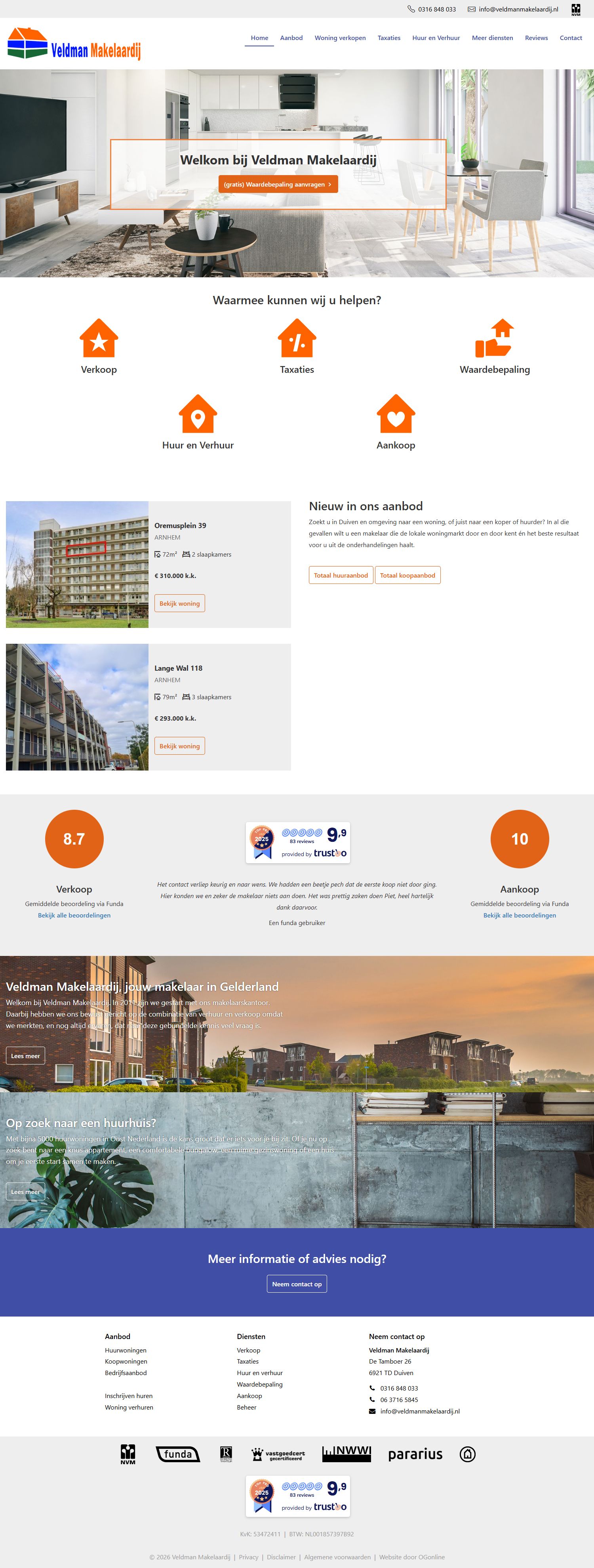 Screenshot van de website van www.veldmanmakelaardij.nl