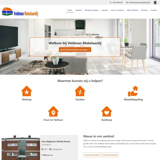 Screenshot van de website van www.veldmanmakelaardij.nl