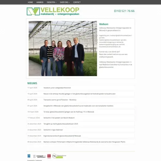 Screenshot van de website van www.vellekoop.nl