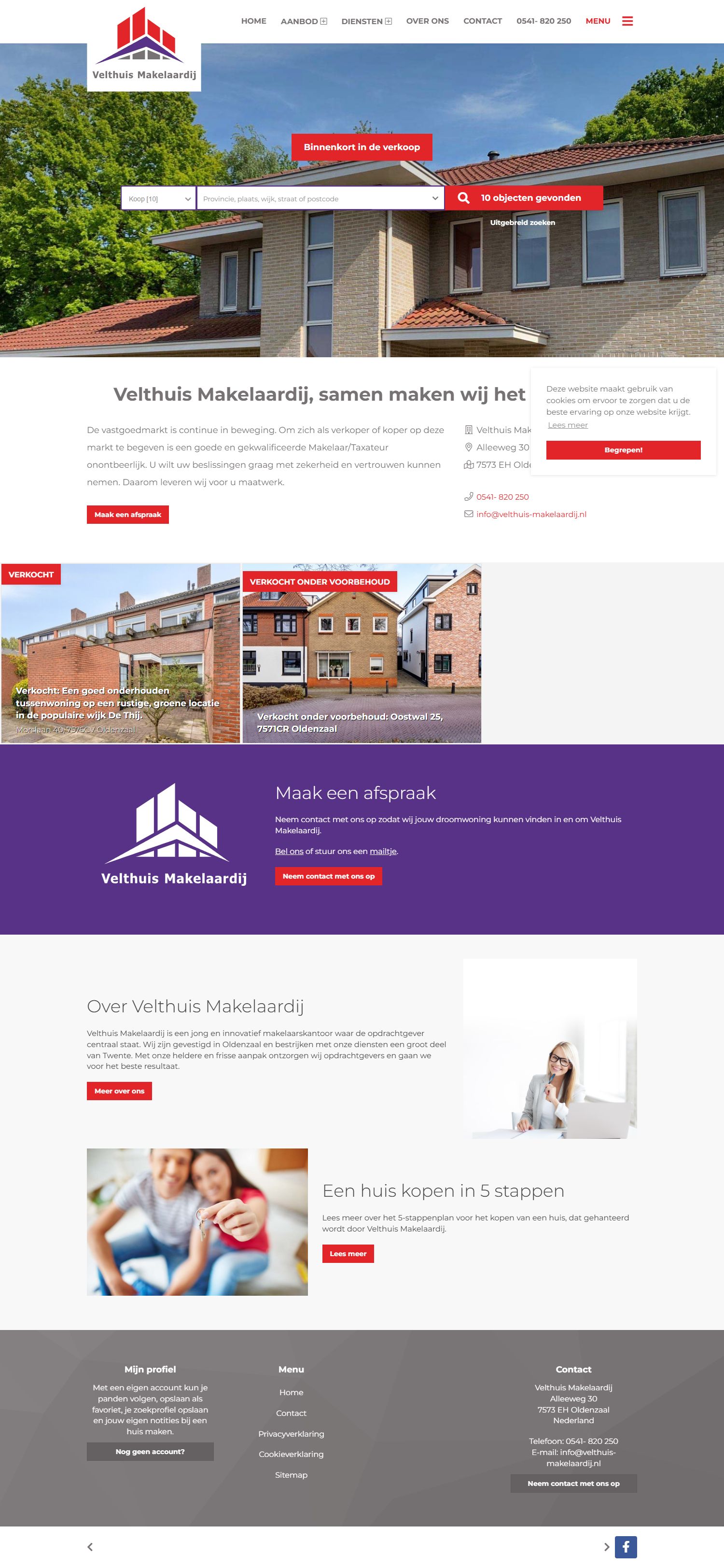 Screenshot of the website of www.velthuis-makelaardij.nl
