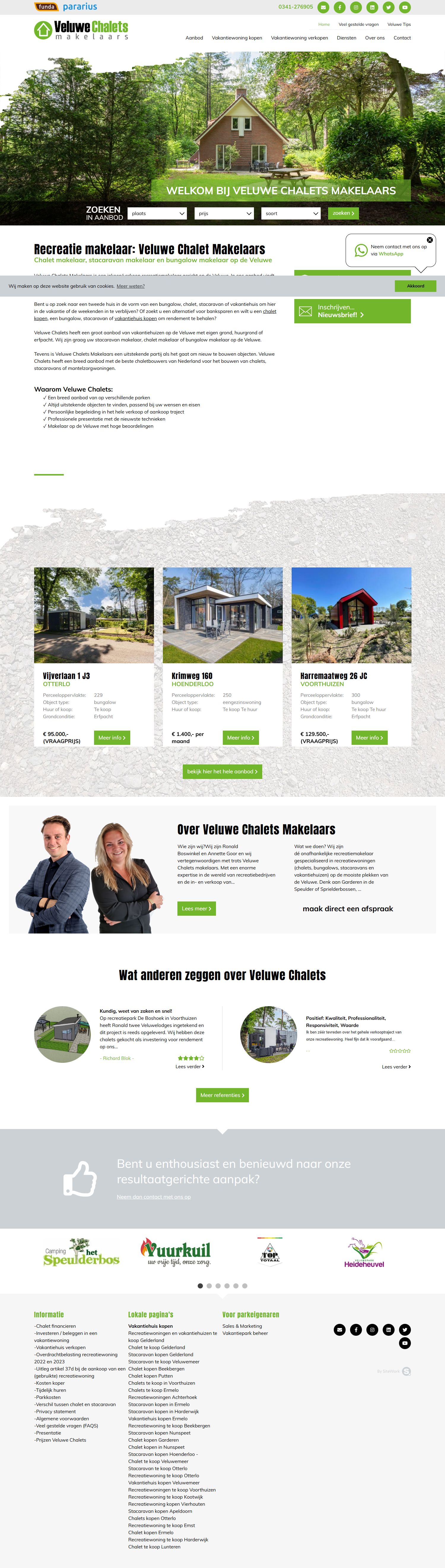Screenshot of the website of www.veluwechalets.nl
