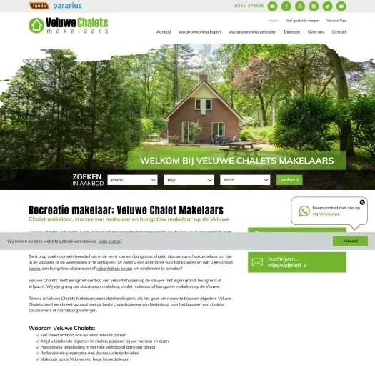 Screenshot van de website van www.veluwechalets.nl