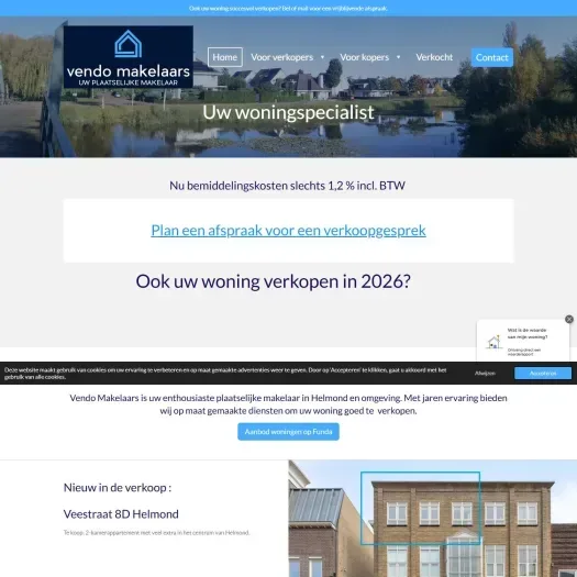 Screenshot van de website van www.vendomakelaars.nl