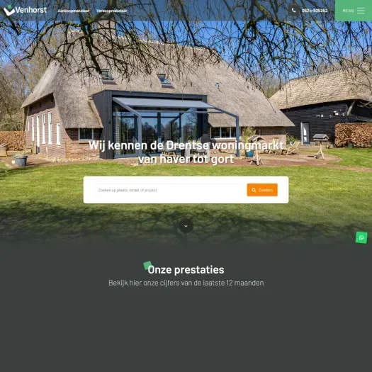 Screenshot van de website van www.venhorstmakelaardij.nl