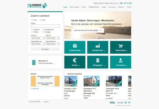 Screenshot van de website van www.verbeek-bedrijfsmakelaars.nl