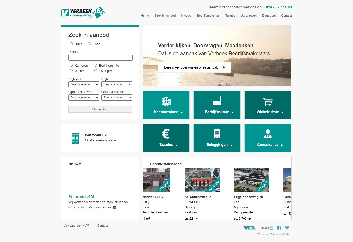 Screenshot der Website von www.verbeek-bedrijfsmakelaars.nl