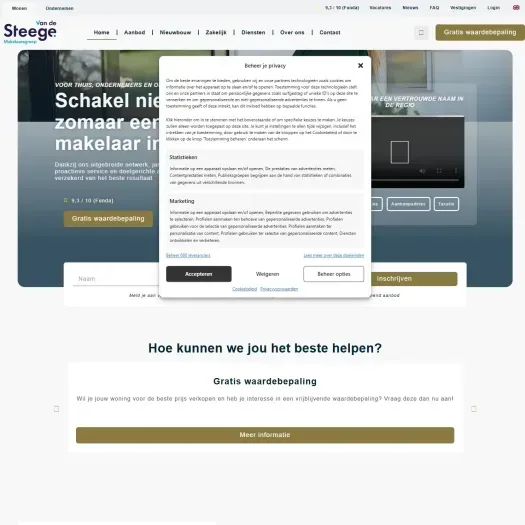 Screenshot van de website van vandesteege.nl