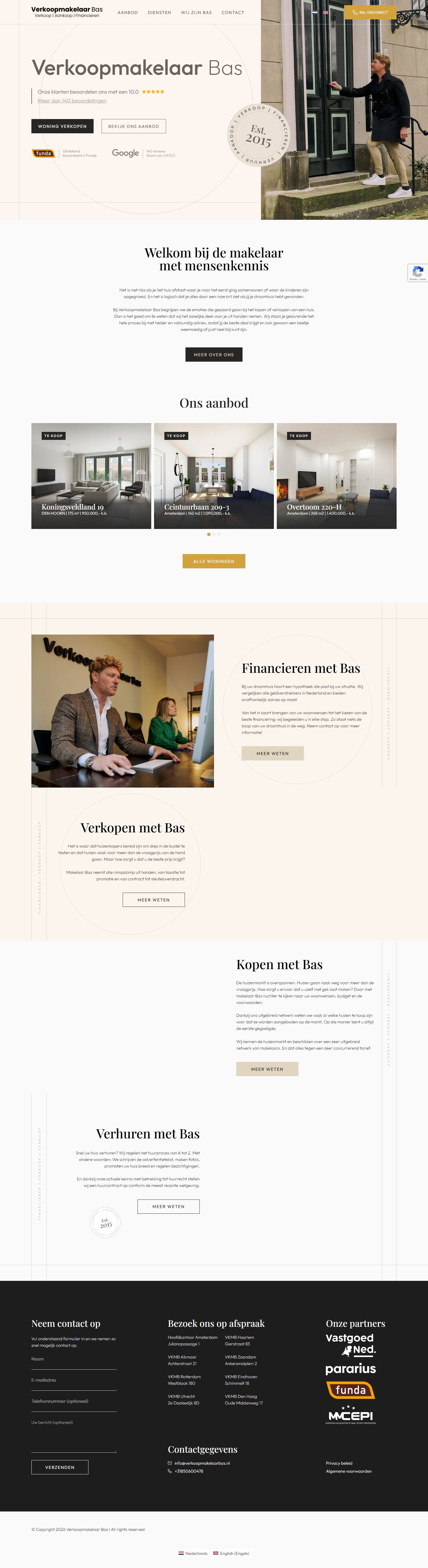 Screenshot of the website of verkoopmakelaarbas.nl