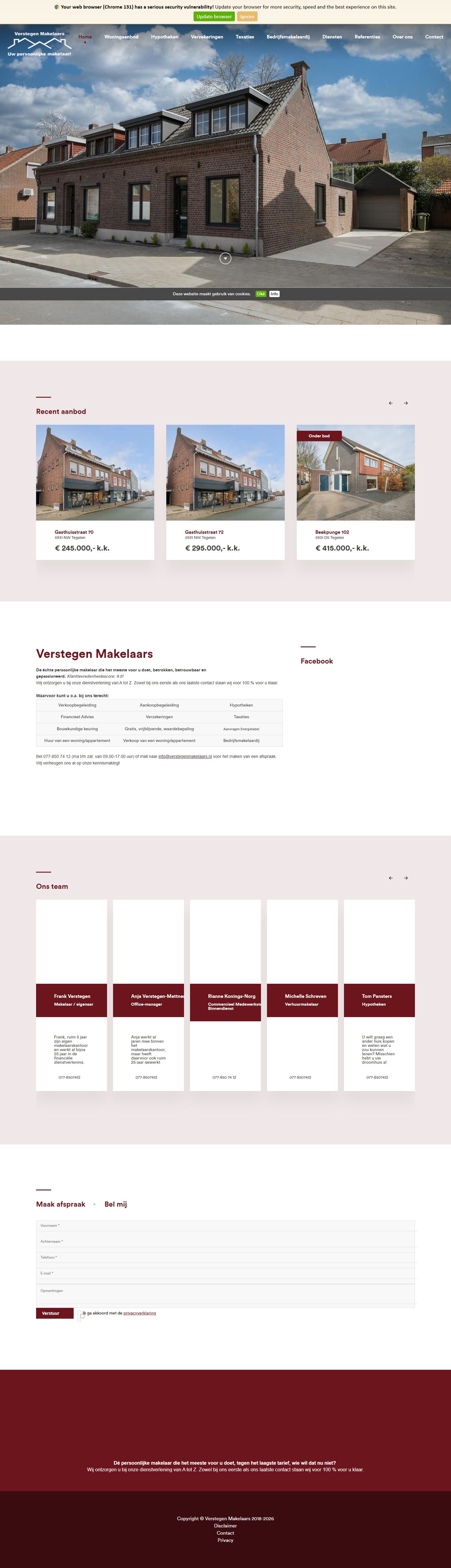 Capture d'écran du site web de www.verstegenmakelaars.nl
