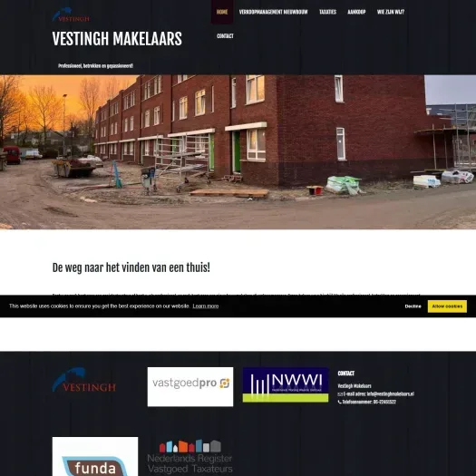 Screenshot of the website of www.vestinghmakelaars.nl