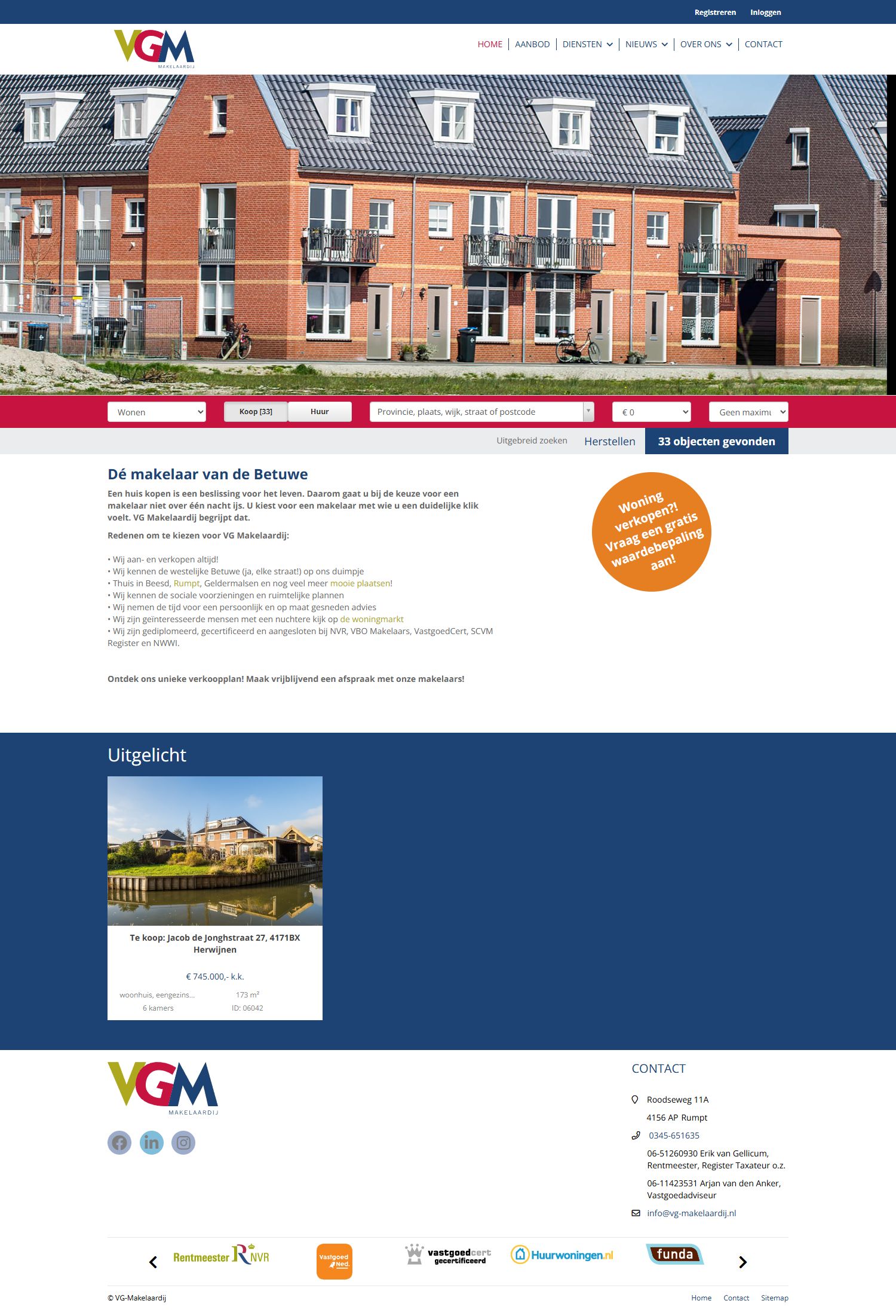 Screenshot der Website von www.vg-makelaardij.nl