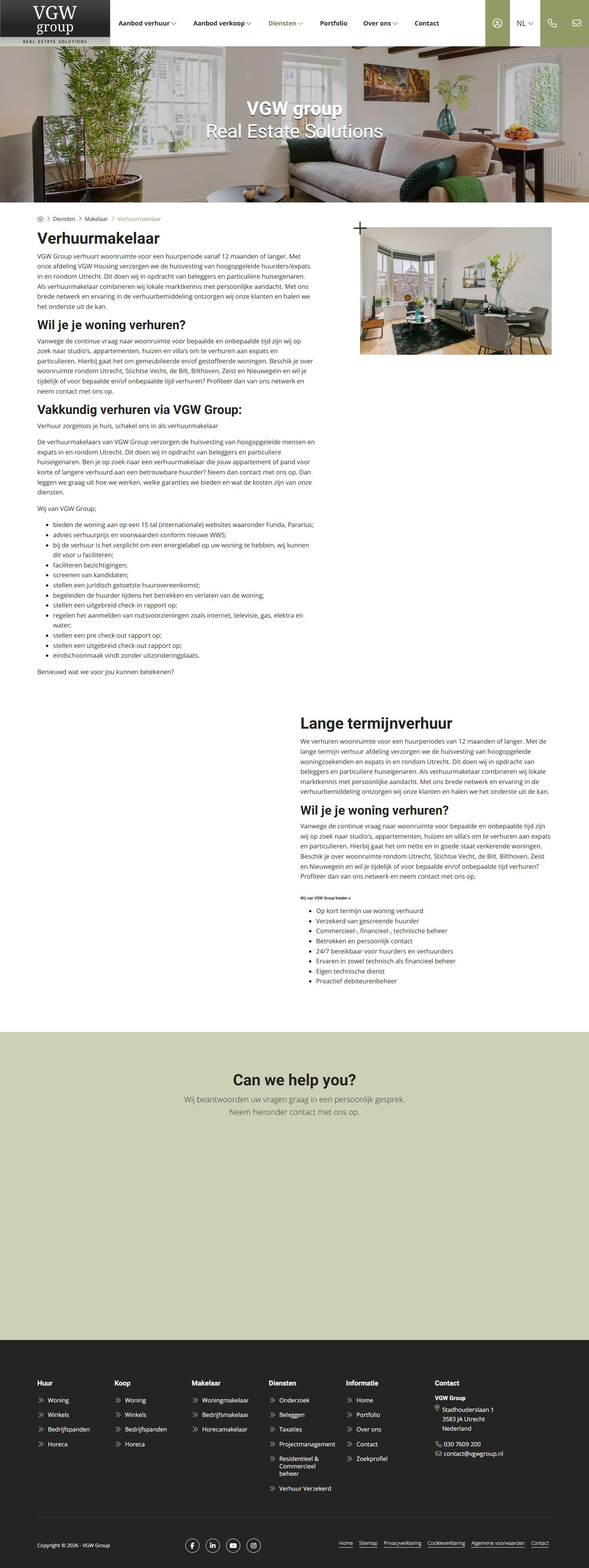 Screenshot of the website of www.vgwhousing.nl