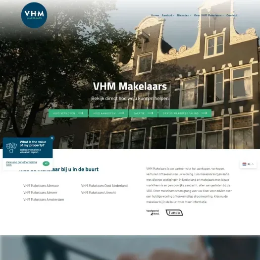 Screenshot van de website van www.vhmmakelaars.nl