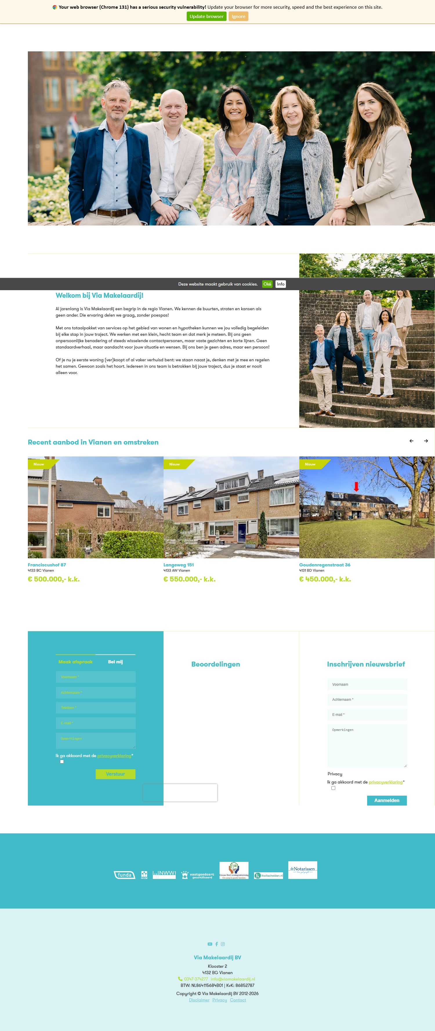 Screenshot der Website von www.viamakelaardij.nl