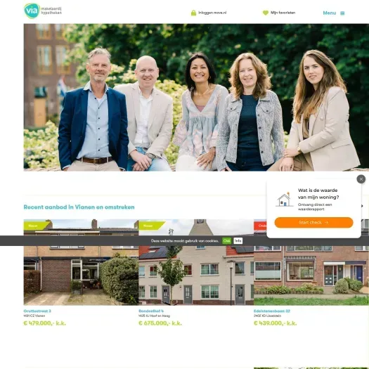 Screenshot van de website van www.viamakelaardij.nl