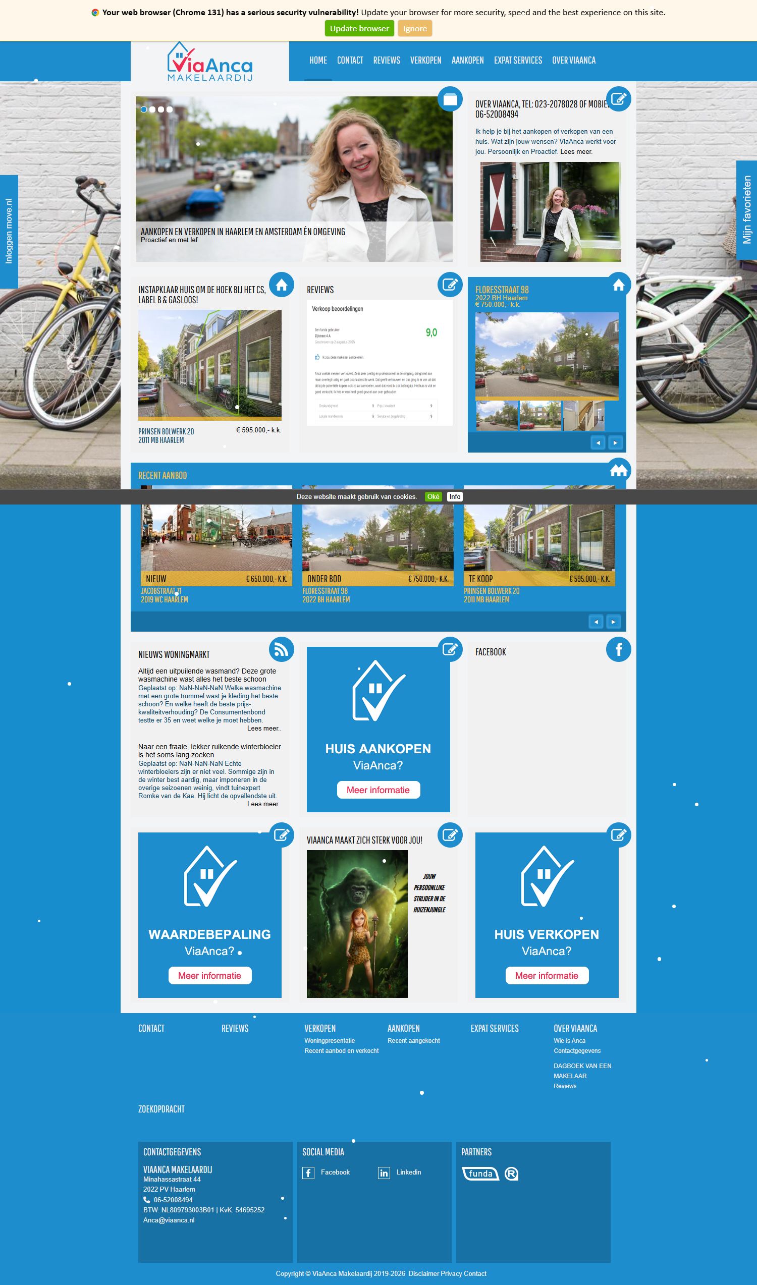 Screenshot van de website van www.viaanca.nl