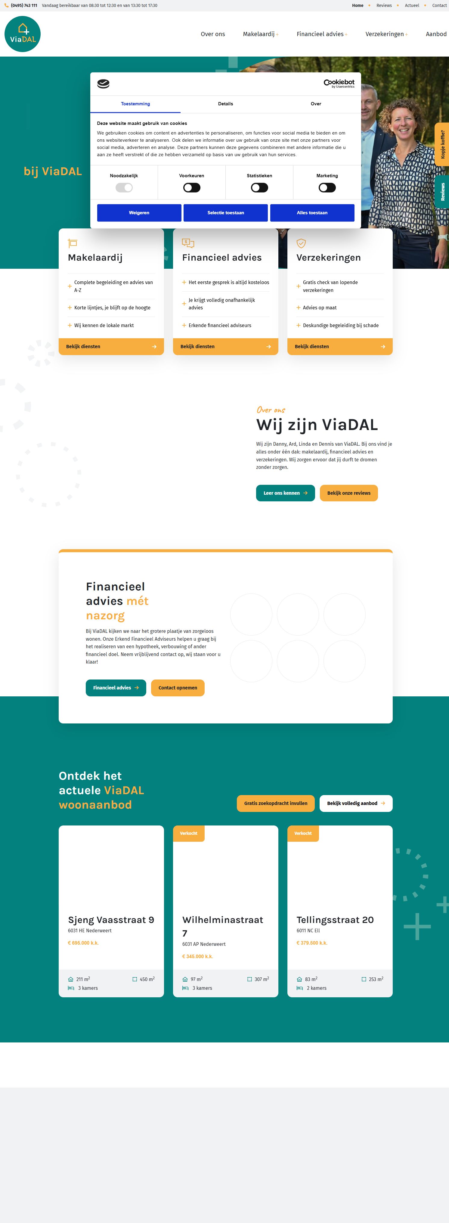 Screenshot der Website von www.viadal.nl