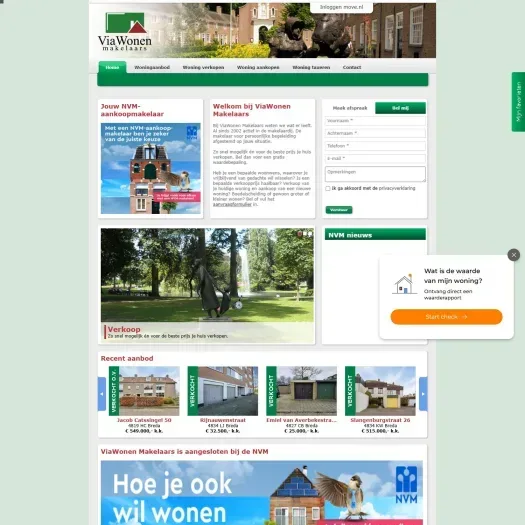 Screenshot van de website van www.viawonen.nl