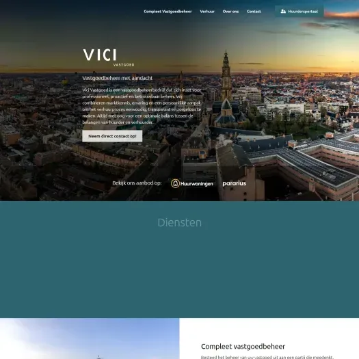 Screenshot van de website van vicivastgoed.nl