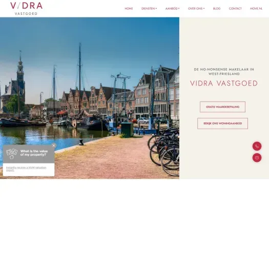 Screenshot van de website van www.vidravastgoed.nl