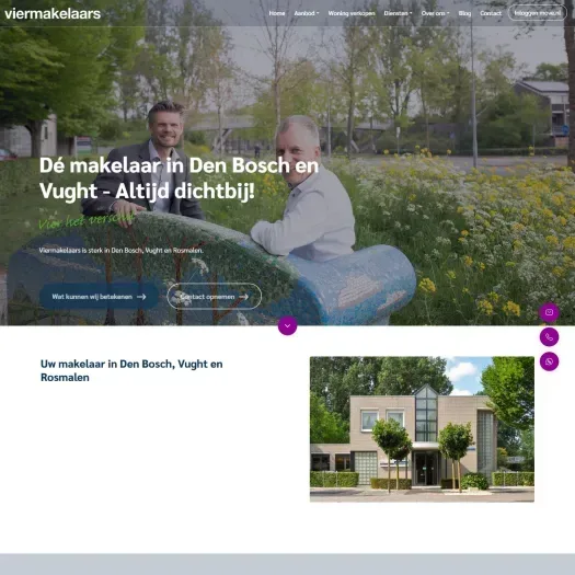 Screenshot van de website van www.viermakelaars.nl