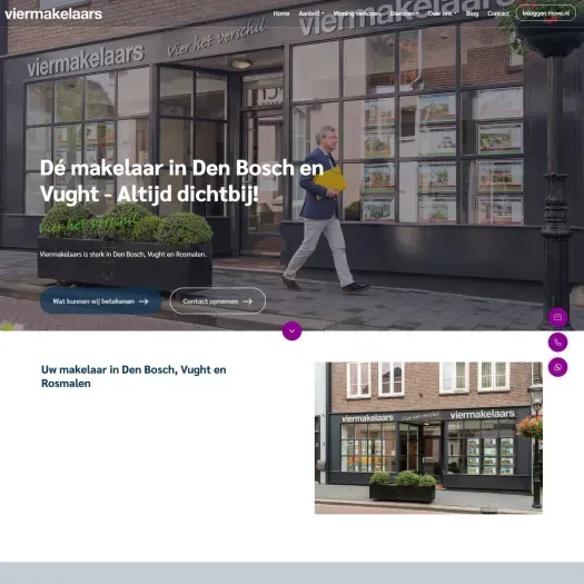 Screenshot van de website van www.viermakelaars.nl