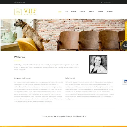 Screenshot van de website van vijfmakelaars.nl