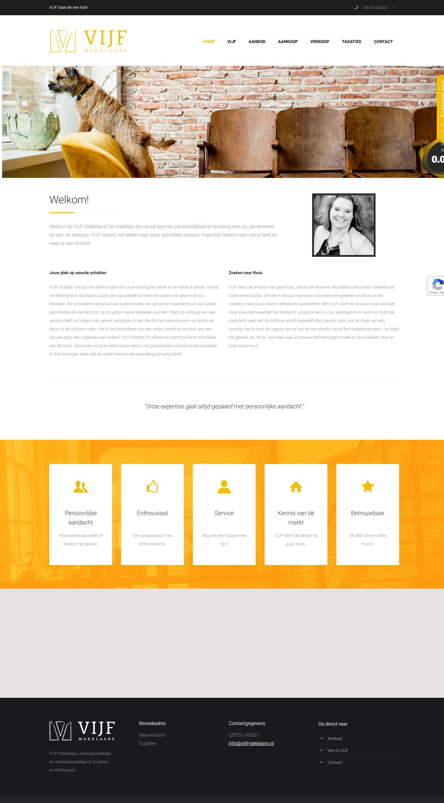 Screenshot der Website von www.vijfmakelaars.nl