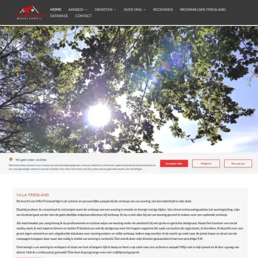Screenshot van de website van www.villafriesland.nl