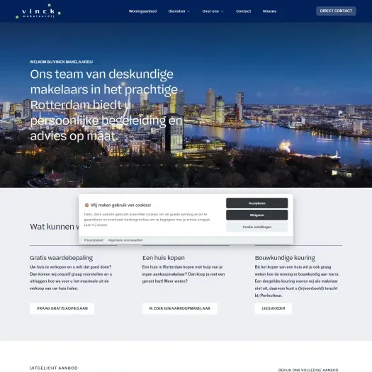 Screenshot van de website van www.vinck-makelaardij.nl