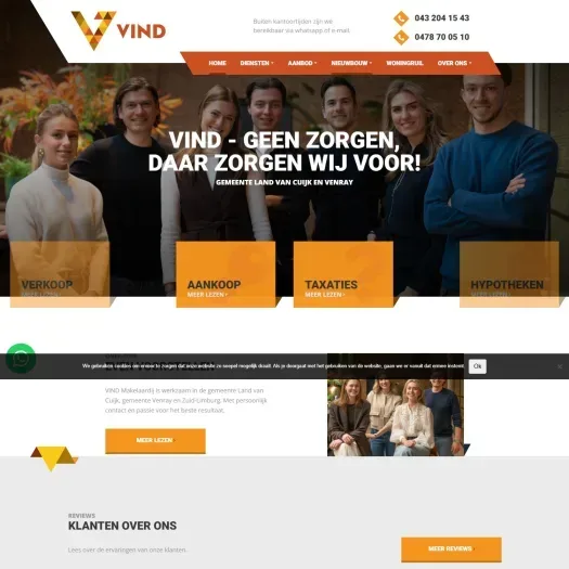 Screenshot of the website of www.vindmakelaardij.nl